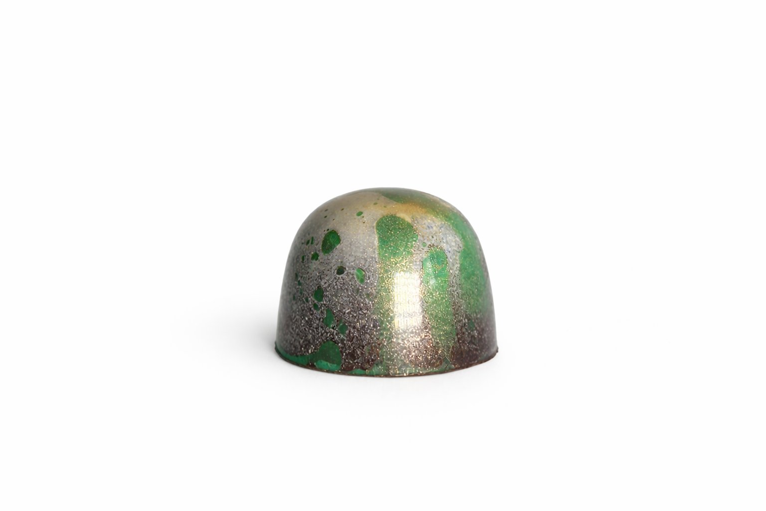 Dark Mint chocolate bonbon with green and bronze speckled finish